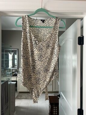 Express Beige and Black Leopard Print Sleeveless Bodysuit